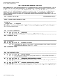 Form DCF-F-CFS0787 Child Foster Care Licensing Checklist - Wisconsin