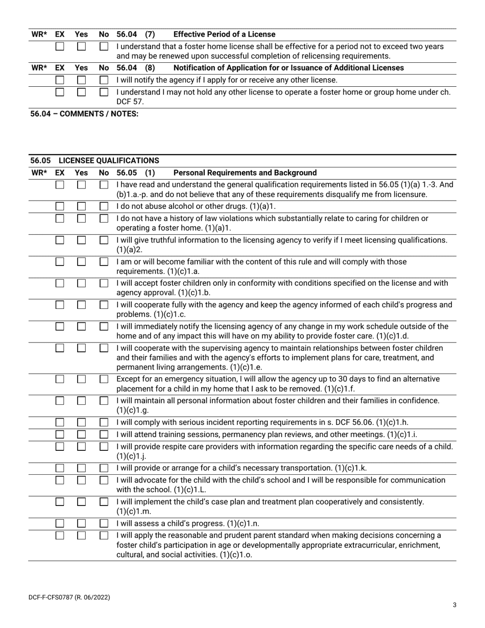 Form DCF-F-CFS0787 Child Foster Care Licensing Checklist - Wisconsin, Page 3