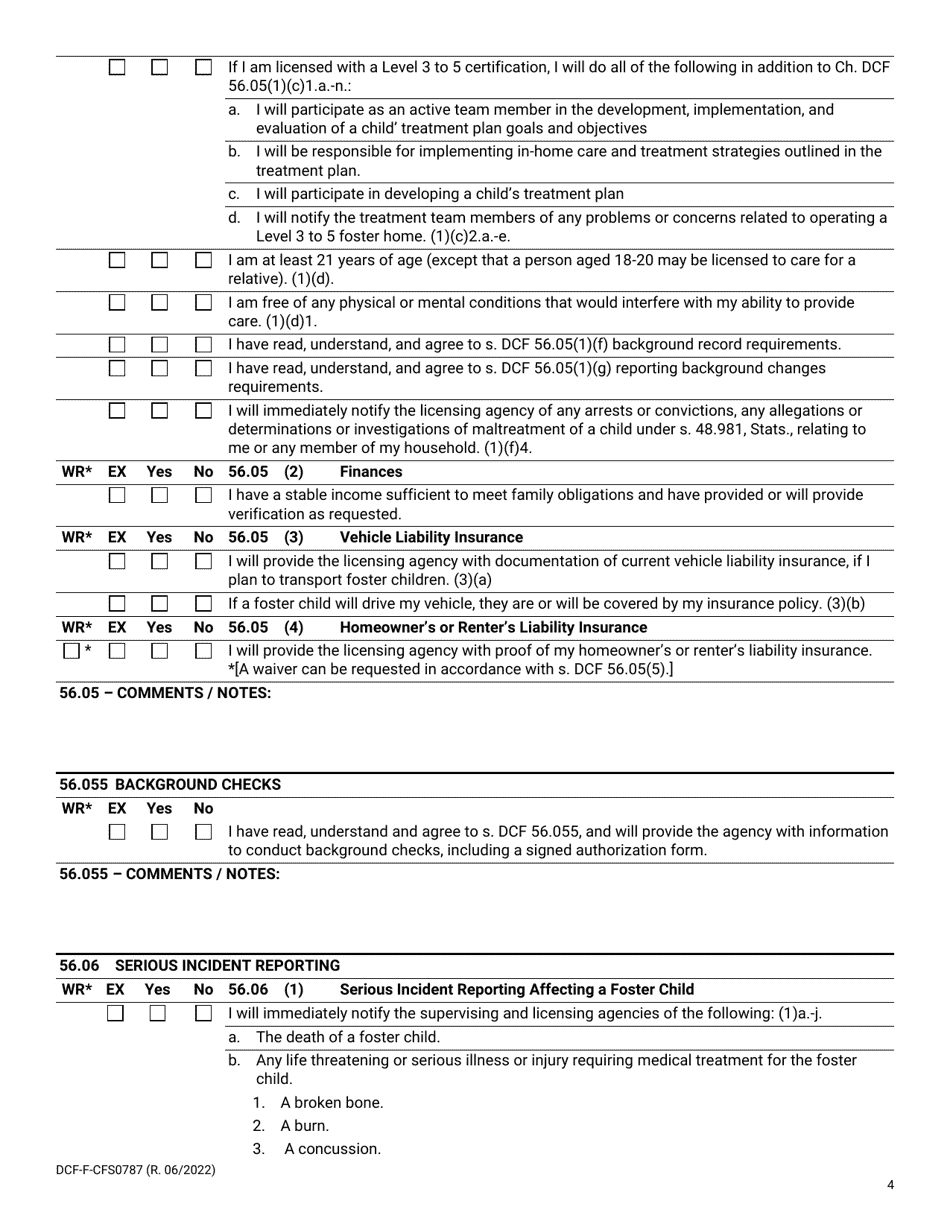 Form DCF-F-CFS0787 Download Printable PDF or Fill Online Child Foster ...