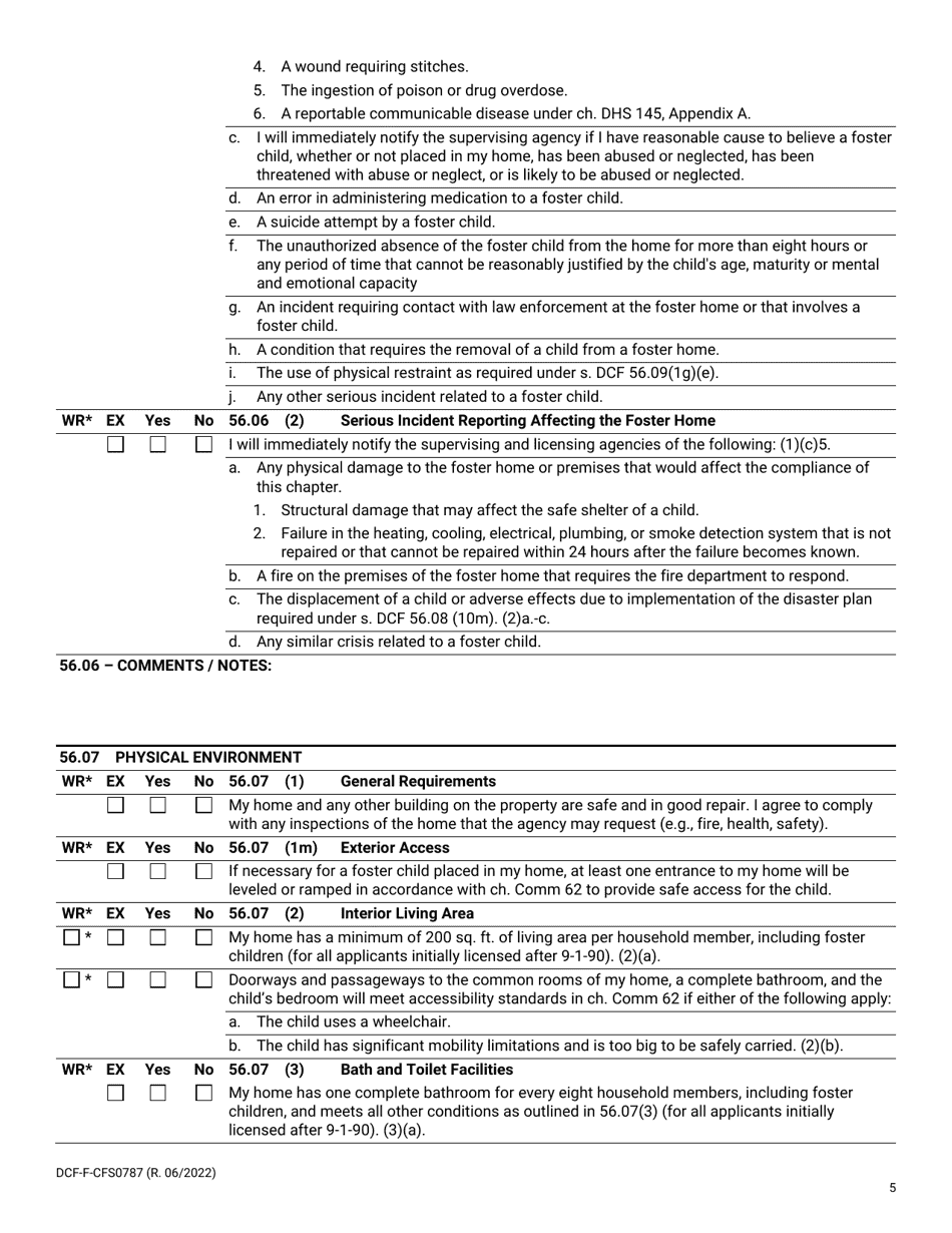 Form DCF-F-CFS0787 Child Foster Care Licensing Checklist - Wisconsin, Page 5