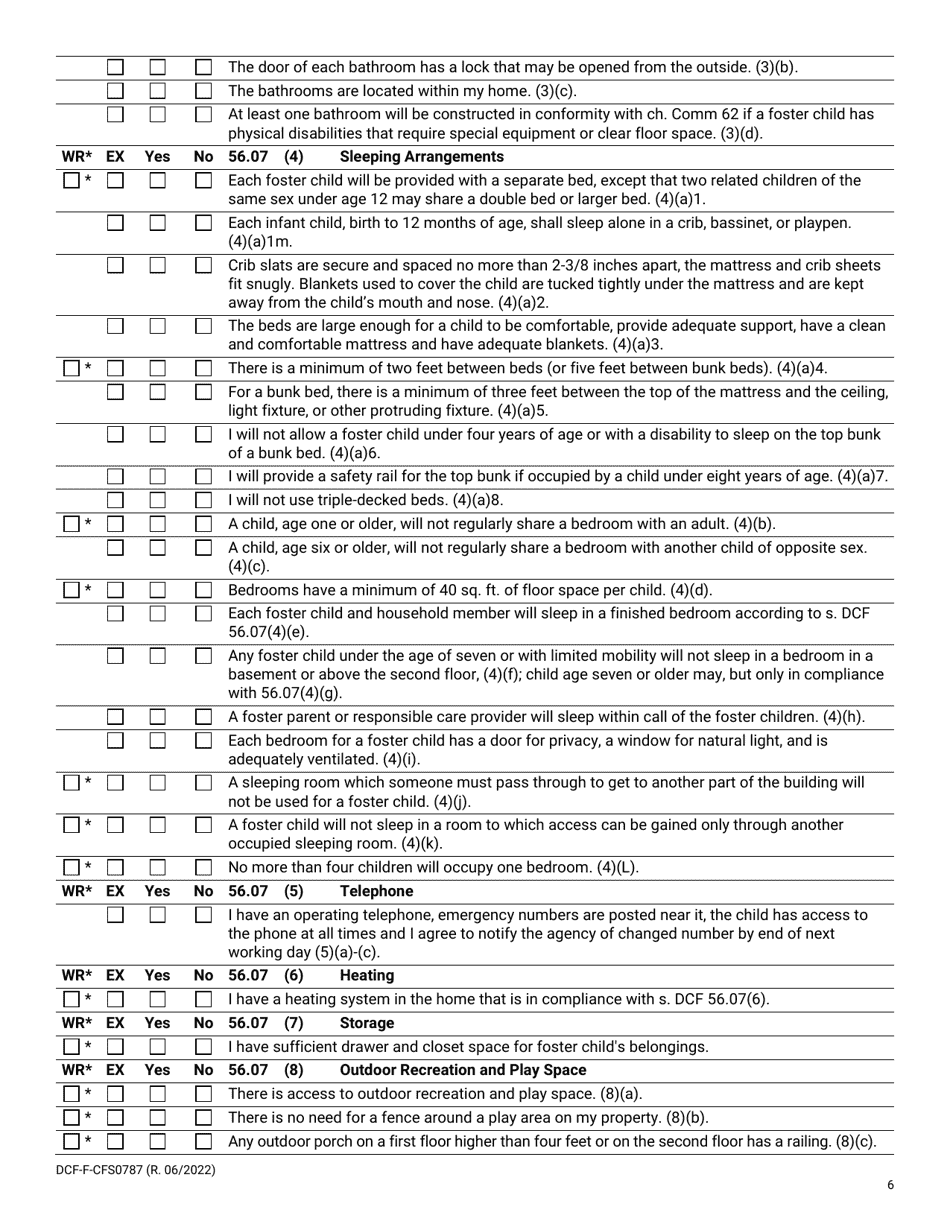 Form DCF-F-CFS0787 Child Foster Care Licensing Checklist - Wisconsin, Page 6