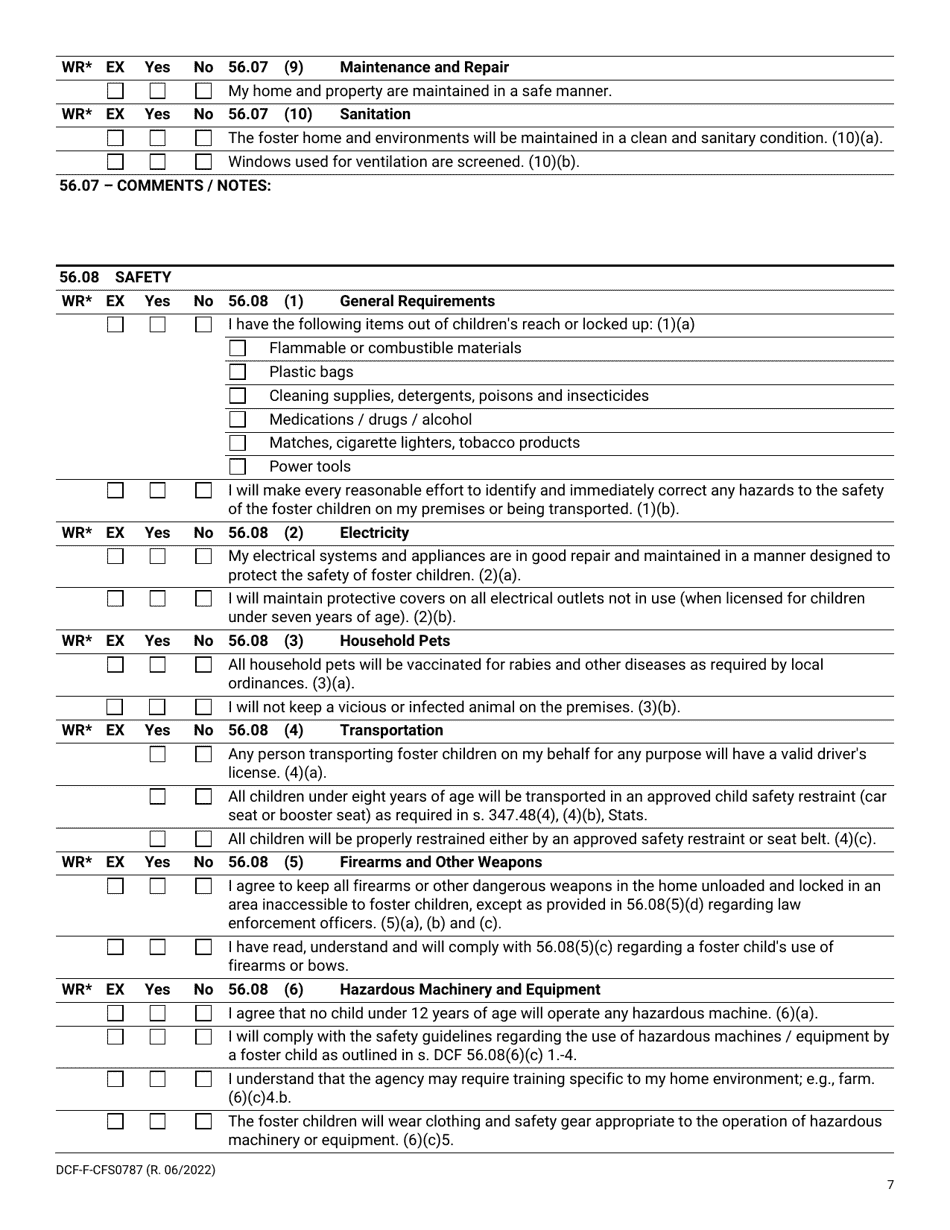 Form DCF-F-CFS0787 Download Printable PDF or Fill Online Child Foster ...