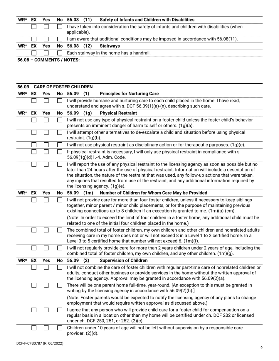 Form DCF-F-CFS0787 Child Foster Care Licensing Checklist - Wisconsin, Page 9