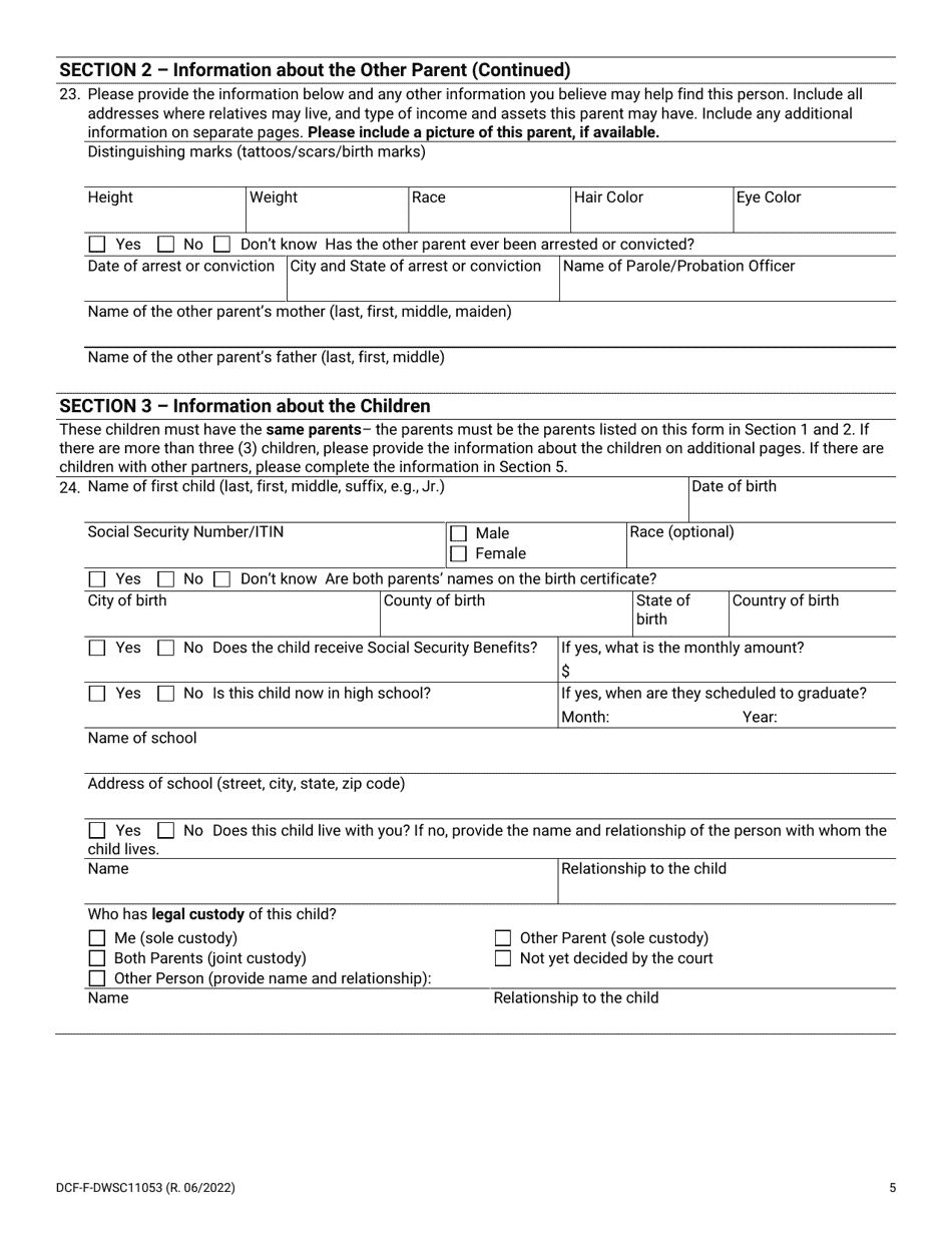 Form DCF-F-DWSC11053 Parent Application for Child Support Services - Wisconsin, Page 5