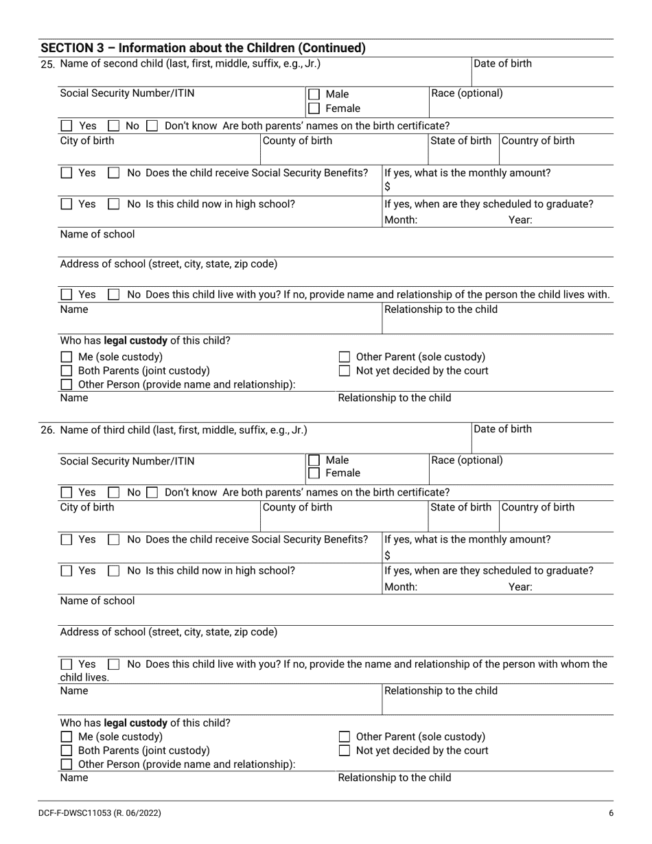 Form DCF-F-DWSC11053 Parent Application for Child Support Services - Wisconsin, Page 6