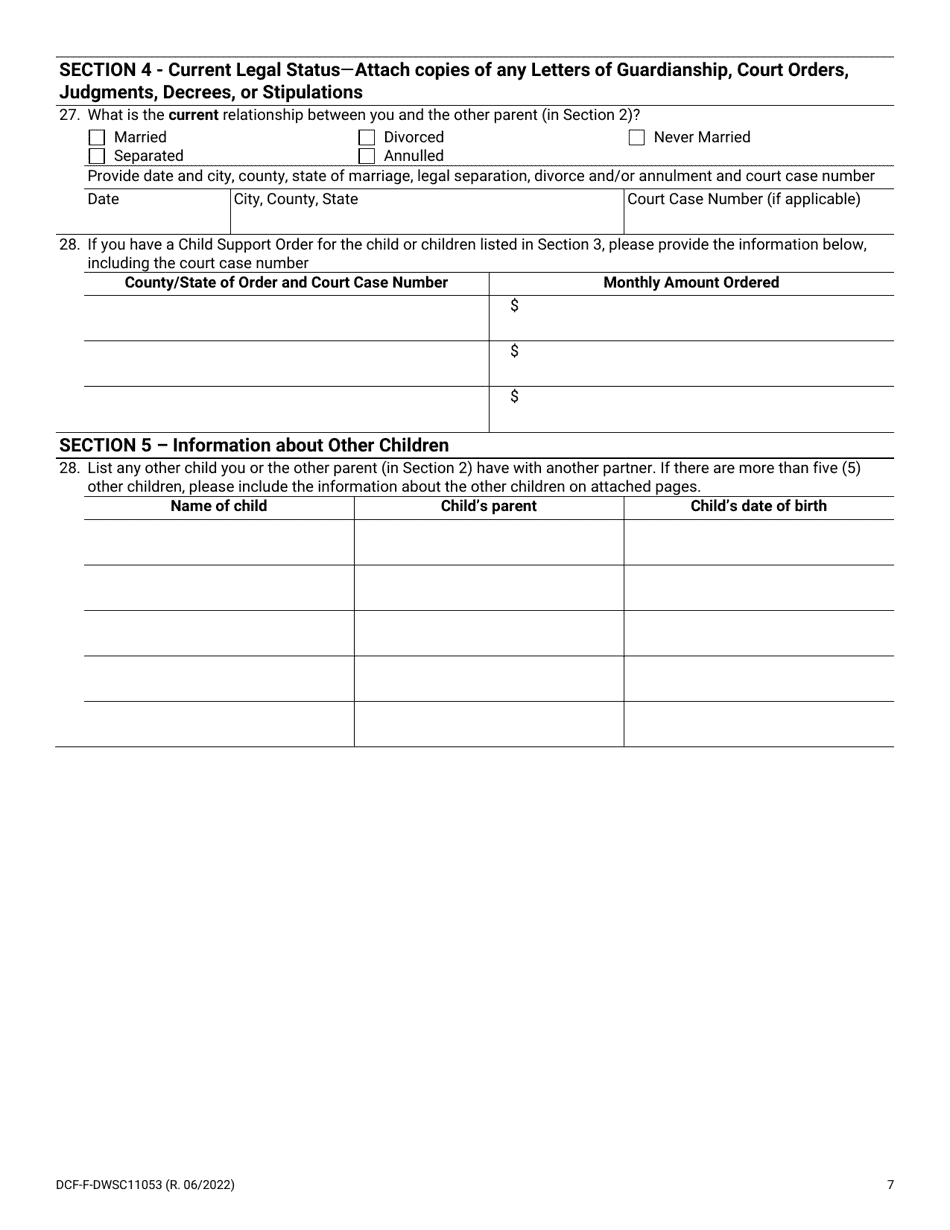 Form DCF-F-DWSC11053 Parent Application for Child Support Services - Wisconsin, Page 7