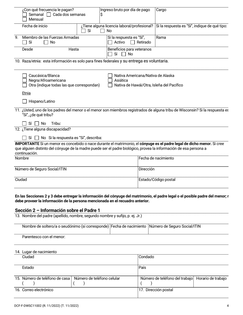 Formulario DCF-F-DWSC11002-S Solicitud Del Tutor Para Recibir Servicios De Manutencion De Menores - Wisconsin (Spanish), Page 4