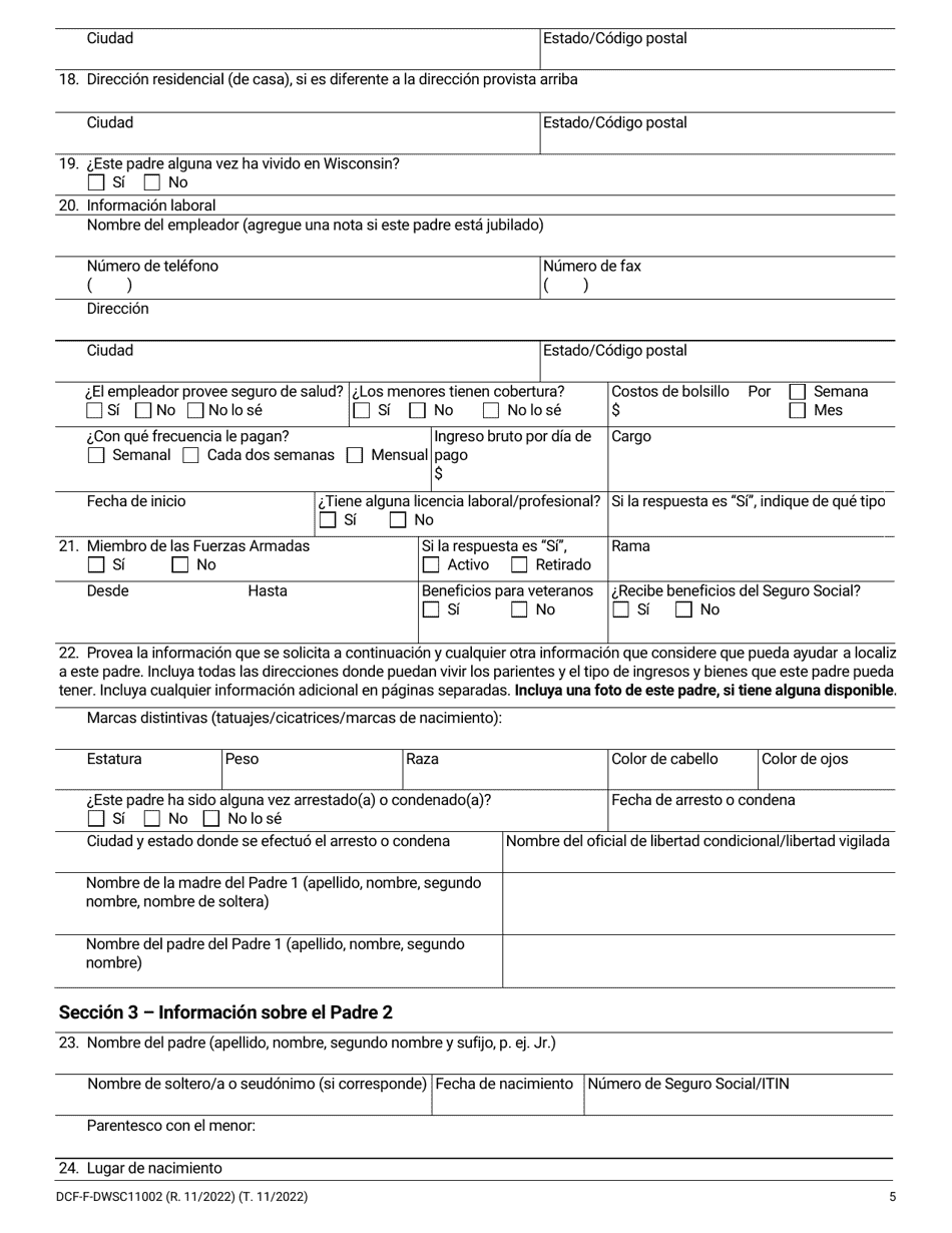 Formulario DCF-F-DWSC11002-S Solicitud Del Tutor Para Recibir Servicios De Manutencion De Menores - Wisconsin (Spanish), Page 5