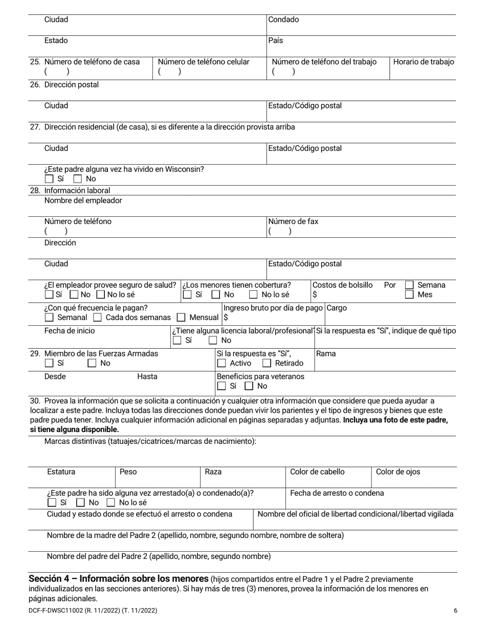 Formulario DCF-F-DWSC11002-S Solicitud Del Tutor Para Recibir Servicios De Manutencion De Menores - Wisconsin (Spanish), Page 6