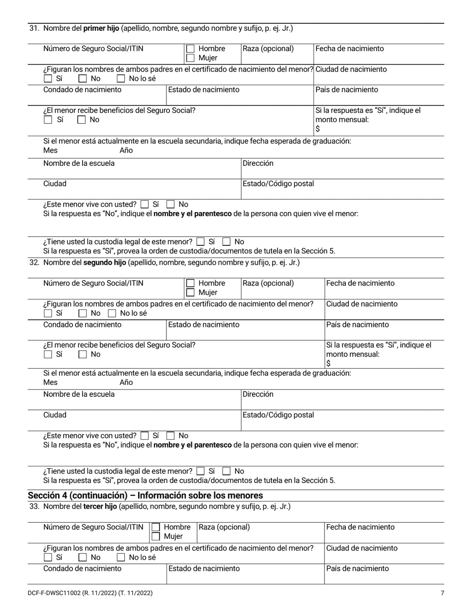 Formulario DCF-F-DWSC11002-S Solicitud Del Tutor Para Recibir Servicios De Manutencion De Menores - Wisconsin (Spanish), Page 7