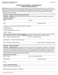 Form DCF-F-DWSW13259 Regulatory Agency Approval/Acknowledgement to Operate Child Care Business - Wisconsin