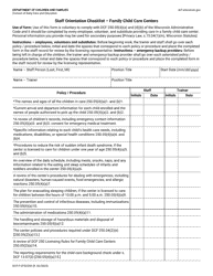Document preview: Form DCF-F-CFS2255 Staff Orientation Checklist - Family Child Care Centers - Wisconsin