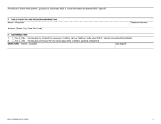 Form DCF-F-CFS0056 Transportation Permission - Child Care Centers - Wisconsin, Page 2
