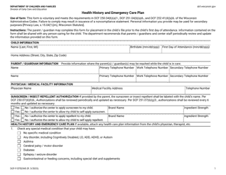 Document preview: Form DCF-F-CFS2345 Health History and Emergency Care Plan - Wisconsin