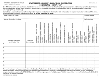 Document preview: Form DCF-F-CFS2051-E Staff Record Checklist - Family Child Care Centers - Wisconsin