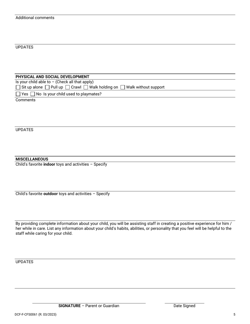 Form DCF-F-CFS0061 Intake for Child Under 2 Years - Child Care Centers - Wisconsin, Page 5