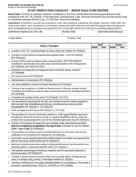 Document preview: Form DCF-F-CFS2026 Staff Orientation Checklist - Group Child Care Centers - Wisconsin