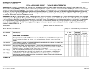 Form DCF-F-CFS2241 Initial Licensing Checklist - Family Child Care Centers - Wisconsin