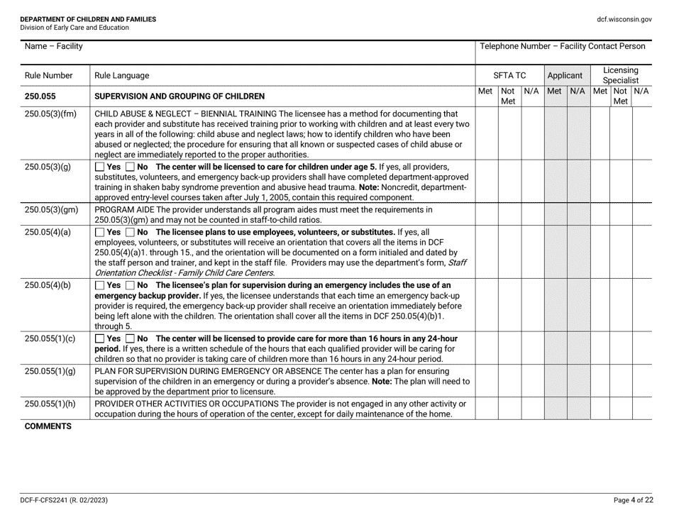 Form DCF-F-CFS2241 Initial Licensing Checklist - Family Child Care Centers - Wisconsin, Page 4