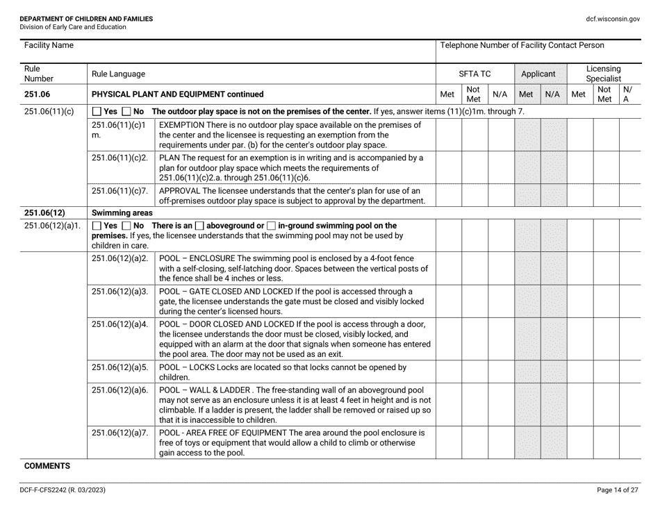 Form DCF-F-CFS2242 Initial Licensing Checklist - Group Child Care Centers - Wisconsin, Page 14