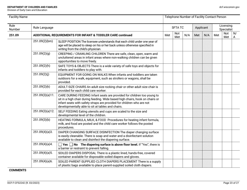 Form DCF-F-CFS2242 Initial Licensing Checklist - Group Child Care Centers - Wisconsin, Page 23