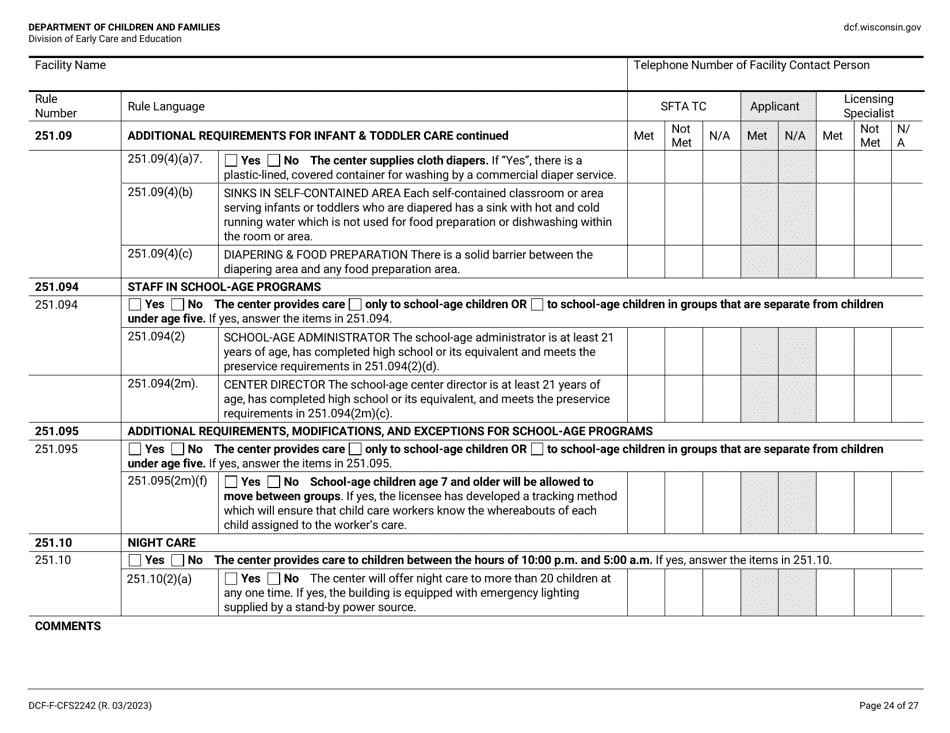 Form DCF-F-CFS2242 Initial Licensing Checklist - Group Child Care Centers - Wisconsin, Page 24
