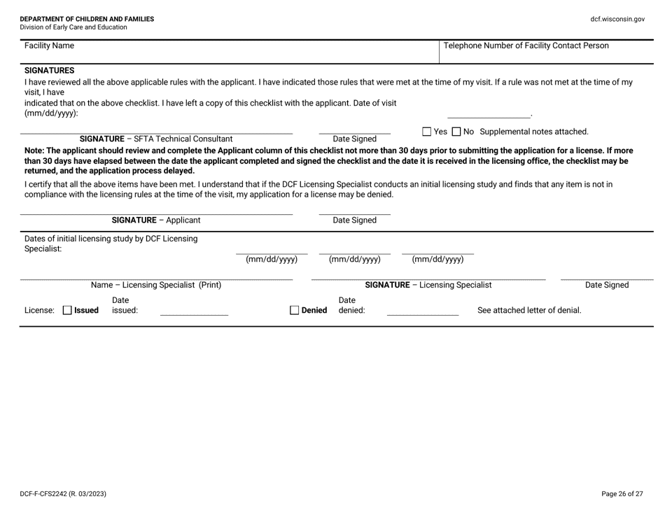 Form DCF-F-CFS2242 Initial Licensing Checklist - Group Child Care Centers - Wisconsin, Page 26