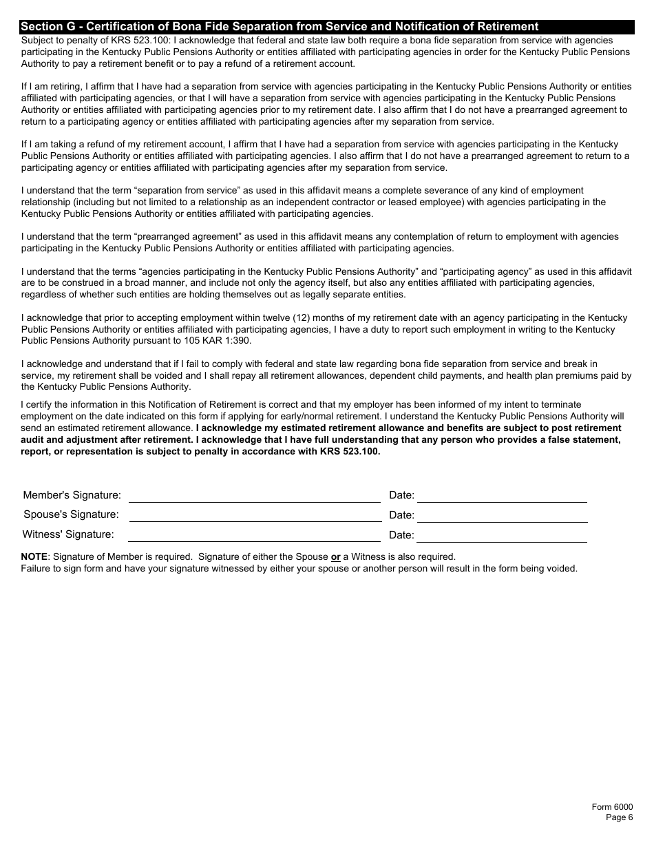 Form 6000 Notification of Retirement - Kentucky, Page 10