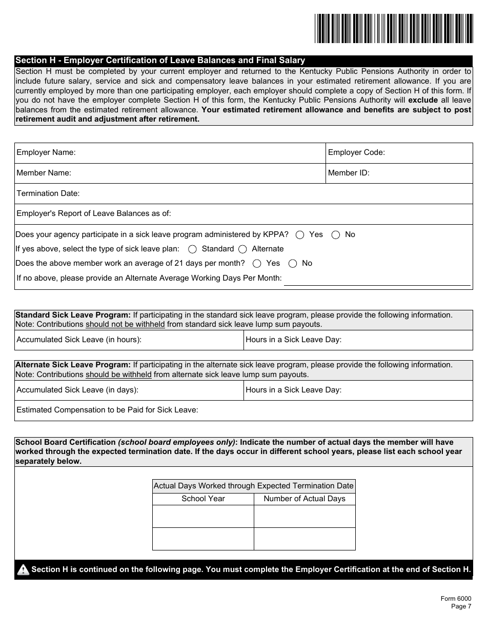 Form 6000 Notification of Retirement - Kentucky, Page 11