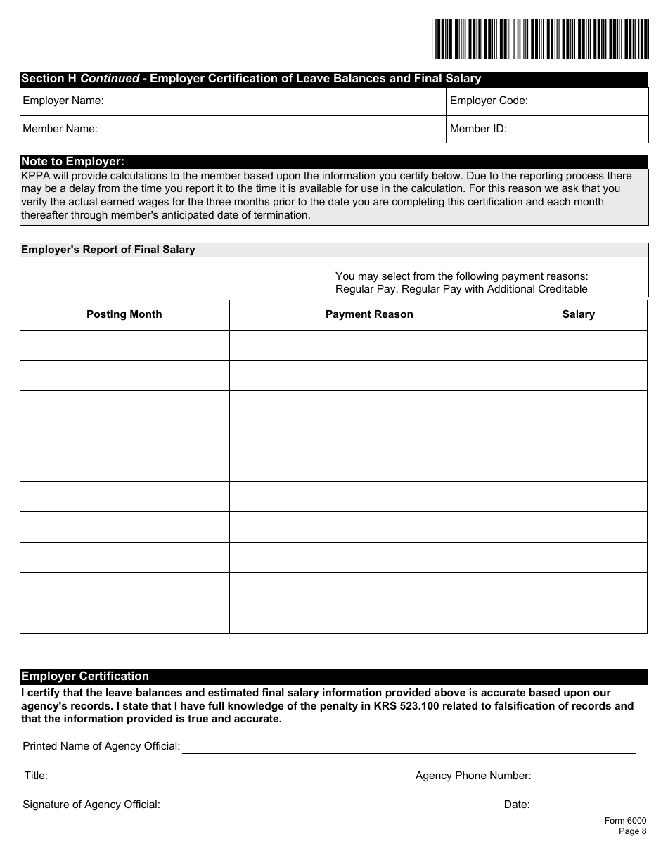 Form 6000 Notification of Retirement - Kentucky, Page 12