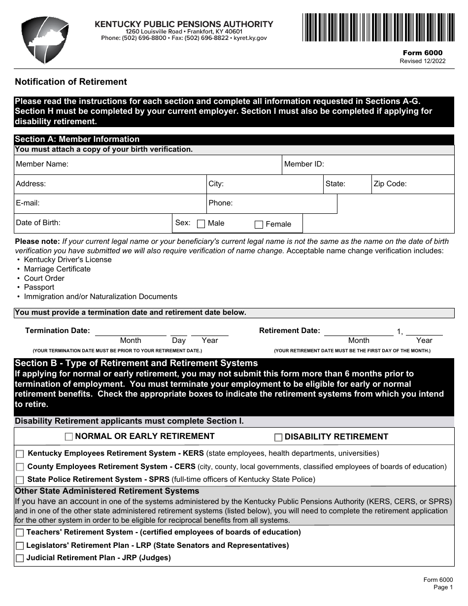 Form 6000 Notification of Retirement - Kentucky, Page 5