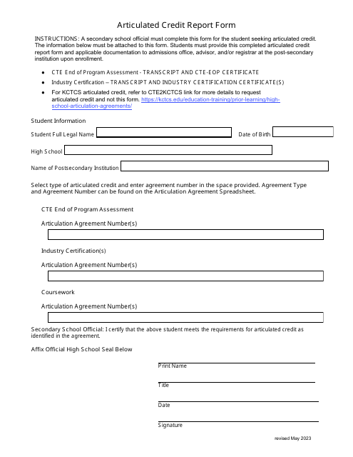 Articulated Credit Report Form - Kentucky