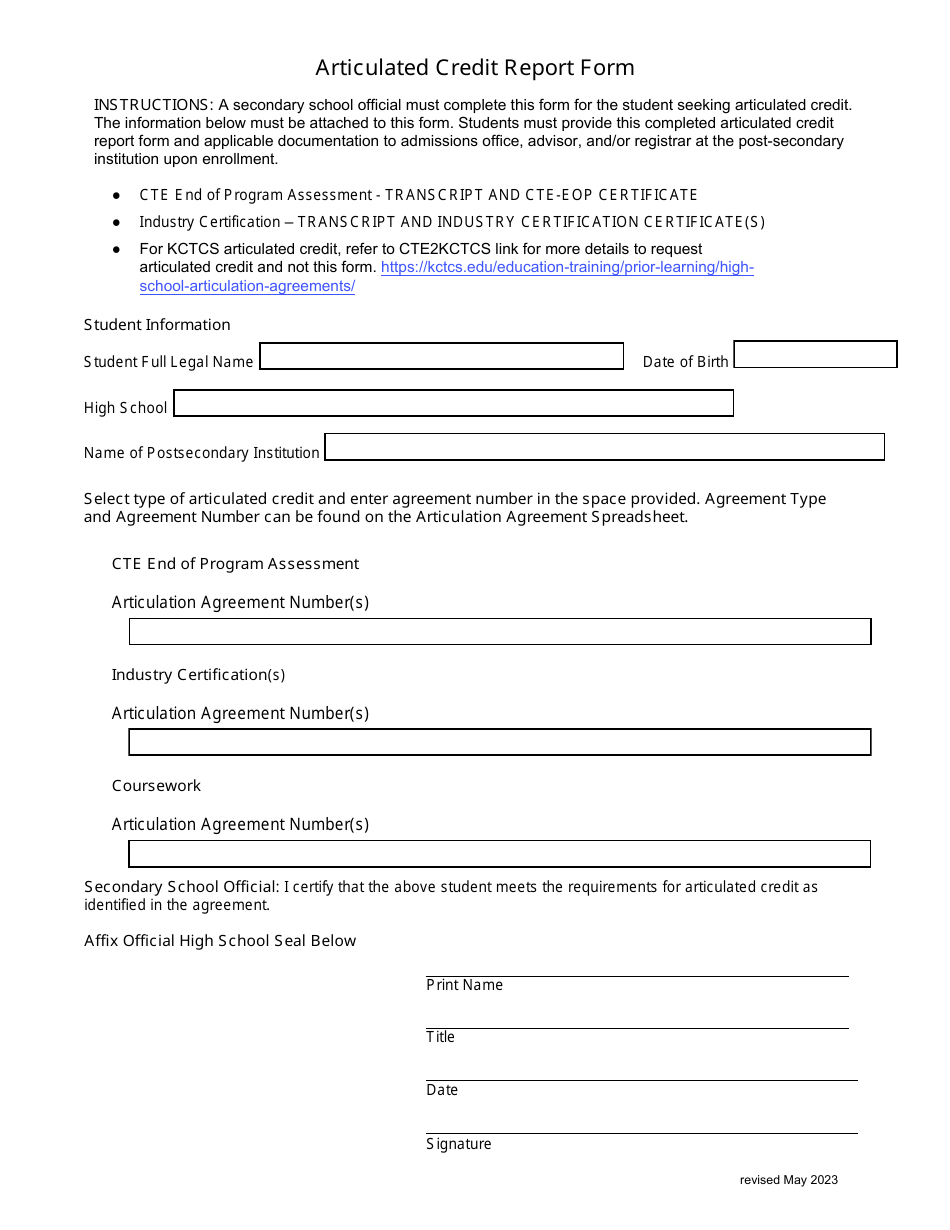 Articulated Credit Report Form - Kentucky, Page 1