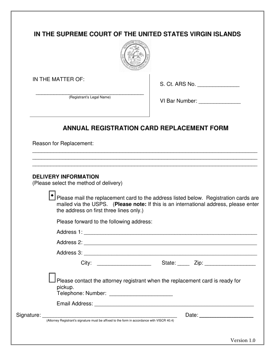 Annual Registration Card Replacement Form - Virgin Islands, Page 1