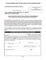 Document preview: Dean Certification of Educational Requirements for a Virgin Islands Certificate of Limited Practice as a Legal Intern - Virgin Islands