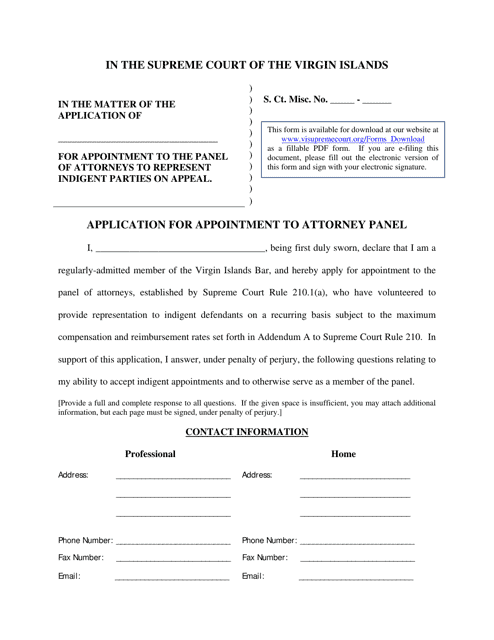 Application for Appointment to Attorney Panel - Virgin Islands Download Pdf