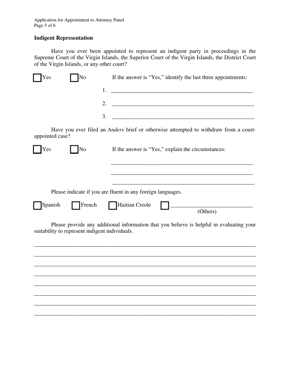 Application for Appointment to Attorney Panel - Virgin Islands, Page 5