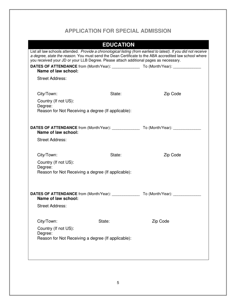 Application for Special Admission to the Virgin Islands Bar - Virgin Islands, Page 5