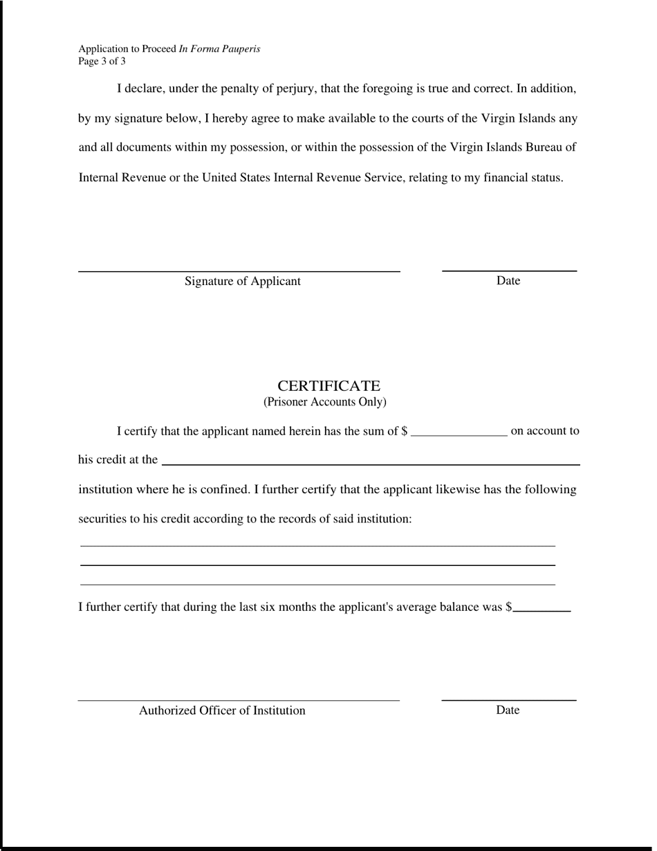 Application to Proceed in Forma Pauperis - Virgin Islands, Page 3