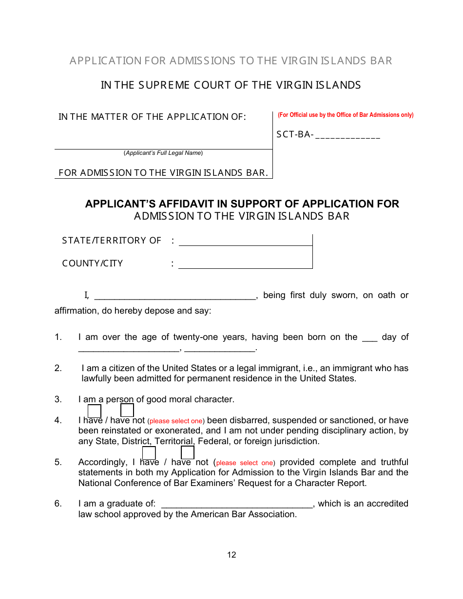 Application for Admission to the Virgin Islands Bar - Virgin Islands, Page 12