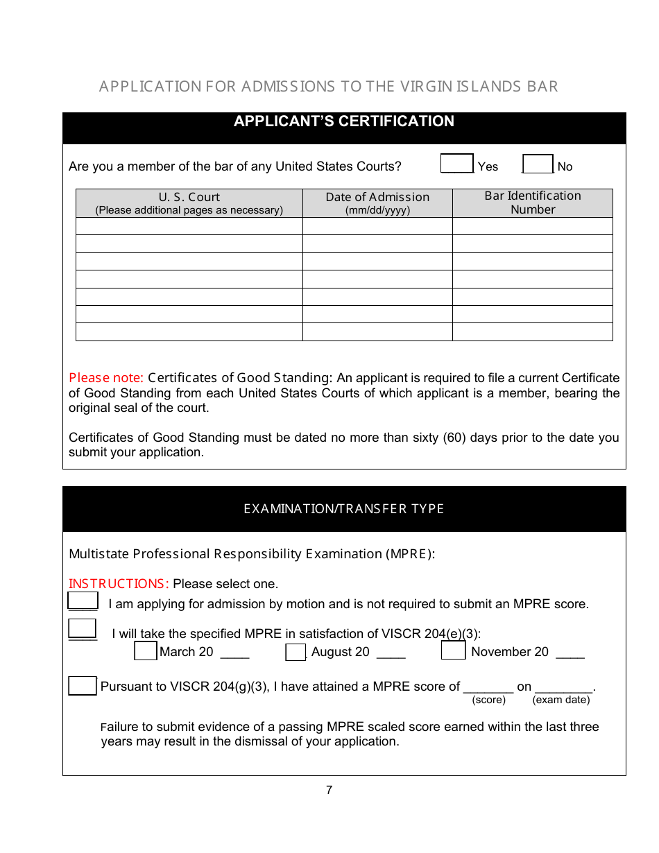 Application for Admission to the Virgin Islands Bar - Virgin Islands, Page 7