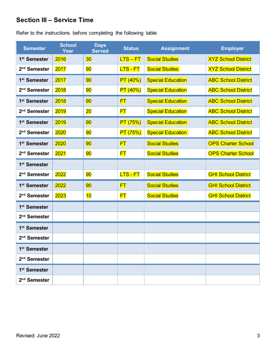 Sample Documentation Worksheet for Determining Certificate Validity - Pennsylvania, Page 3