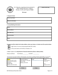 Document preview: Form NOT109 Notary Certificate Request Form - Wisconsin