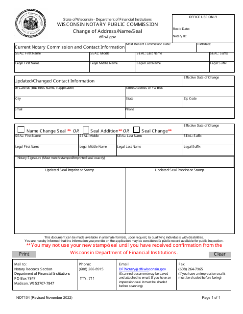 Form NOT104  Printable Pdf