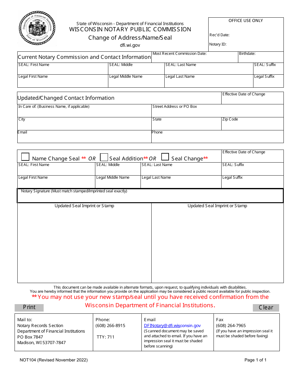 Form NOT104 Fill Out, Sign Online and Download Fillable PDF