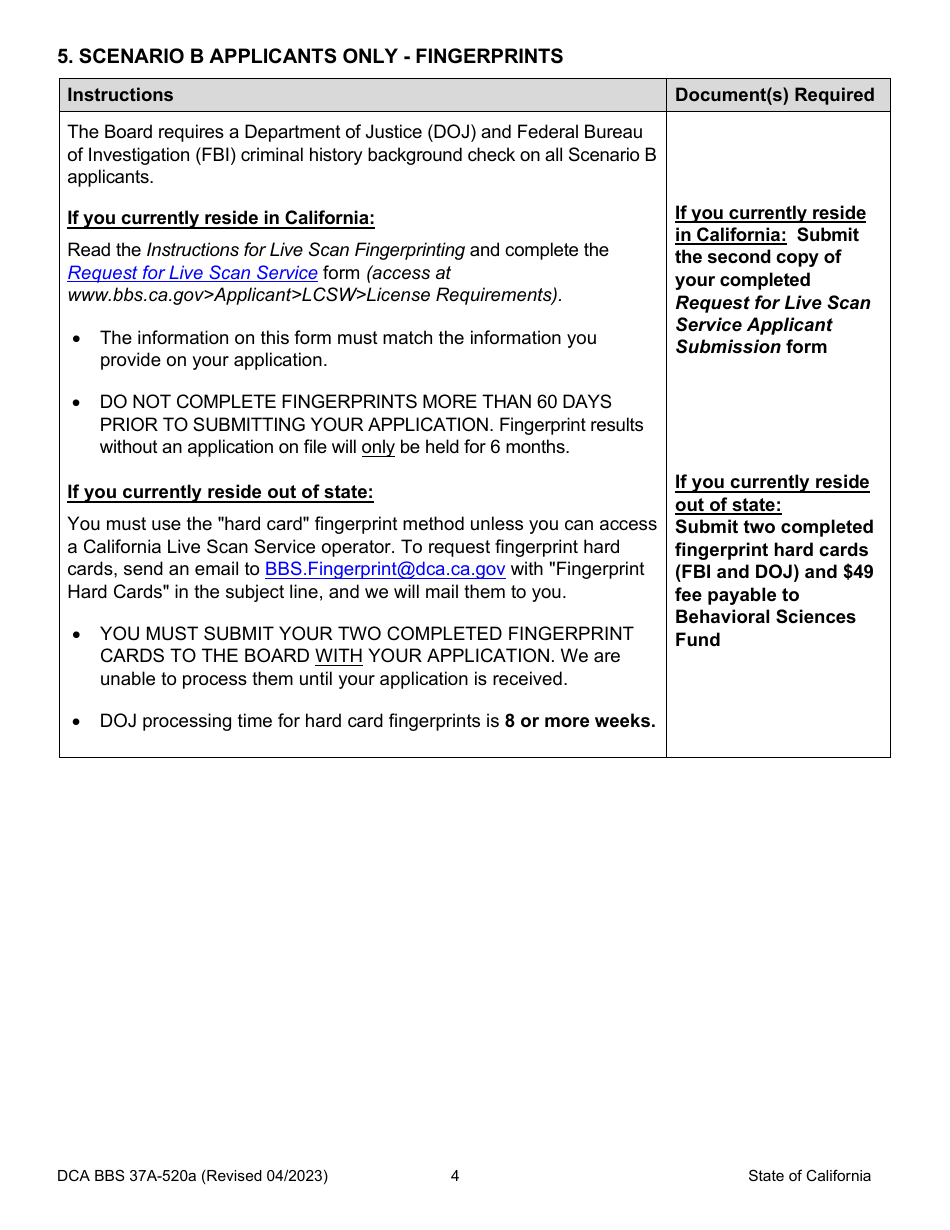 Form DCA BBS37A-520A Application for Subsequent Associate Clinical Social Worker (Asw) Registration - California, Page 4