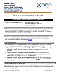 Document preview: Form DCA BBS37A-590A Application for Subsequent Associate Marriage and Family Therapist (Amft) Registration - California