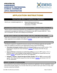 Document preview: Form DCA BBS37A-656 Application for Subsequent Associate Professional Clinical Counselor (Apcc) Registration - California