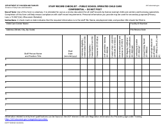 Document preview: Form DCF-F-5209 Staff Record Checklist - Public School Operated Child Care - Wisconsin