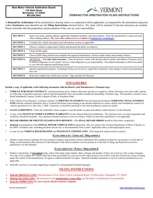 Form VN-219  Printable Pdf